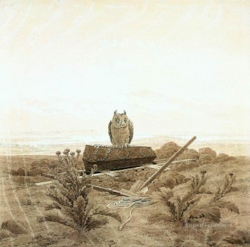 Caspar David Friedrich Painting - Landscape With Grave Coffin And Owl Romantic Caspar David Friedrich